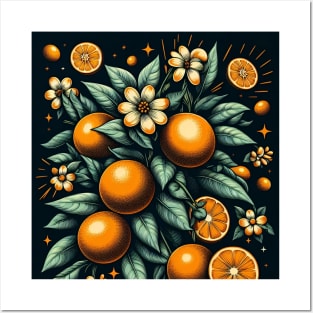 Orange Floral Illustration Posters and Art